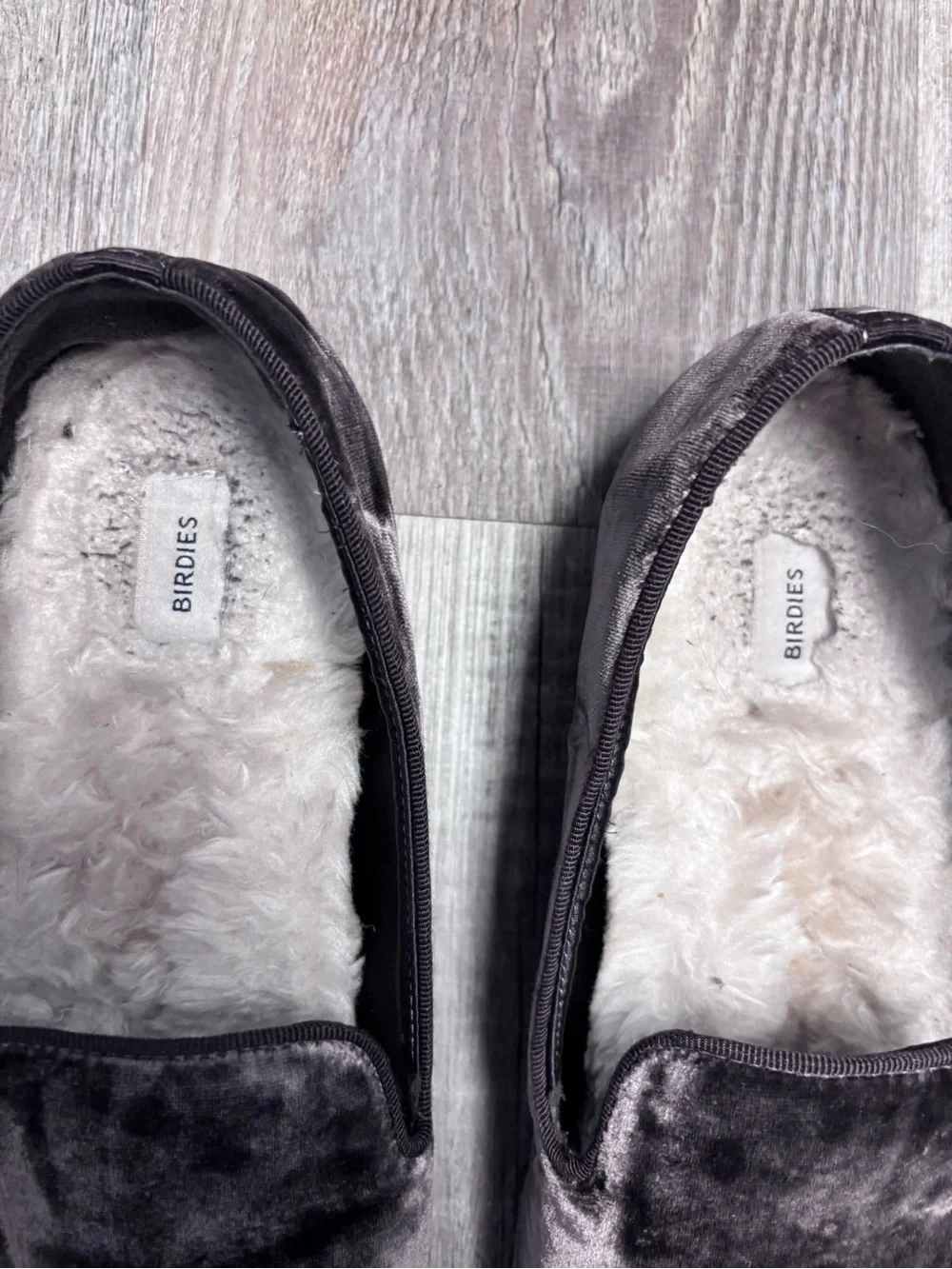 Birdies Velvet The Starling Faux-Fur Lined Flats Deep Gray